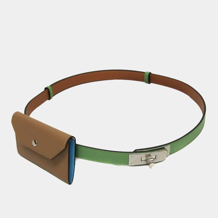 Pre Owned Hermes Kelly Pocket Belt 18  Leather Standard Belt Brown Green