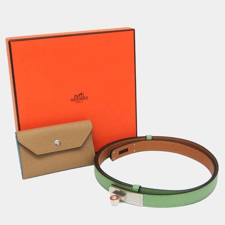 Pre Owned Hermes Kelly Pocket Belt 18  Leather Standard Belt Brown Green