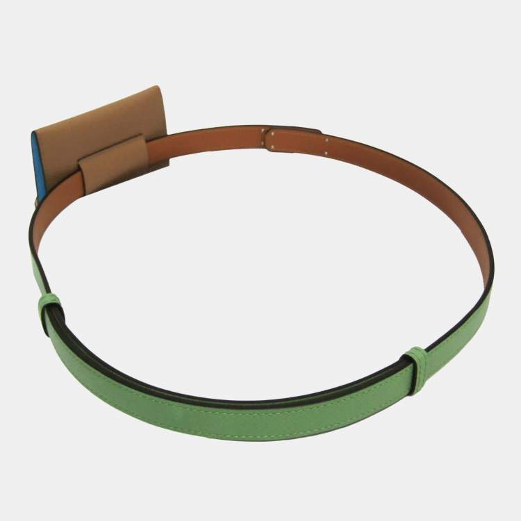Pre Owned Hermes Kelly Pocket Belt 18  Leather Standard Belt Brown Green