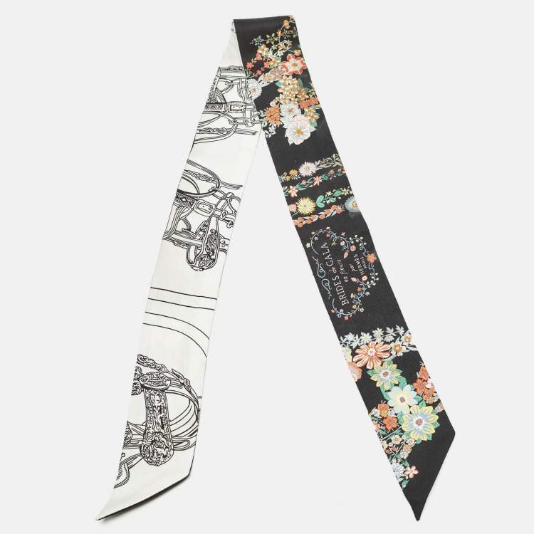 Pre Owned ربطة عنق هيرميس حرير أسود برايدز دي غالا ان فلورز