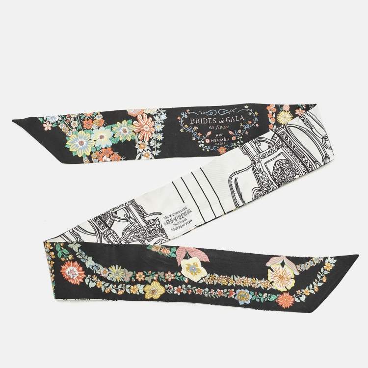 Pre Owned ربطة عنق هيرميس حرير أسود برايدز دي غالا ان فلورز