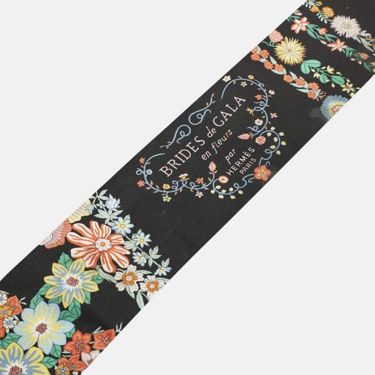 Pre Owned ربطة عنق هيرميس حرير أسود برايدز دي غالا ان فلورز