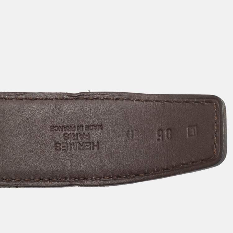 Pre Owned Hermès 85CM Waist Belt Strap Black/Dark Chocolat Swift and Box Leather 