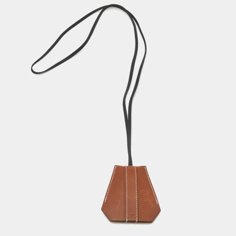 Pre Owned Hermès Fauve/Noir Barenia Leather Clochette Buckle Long Necklace