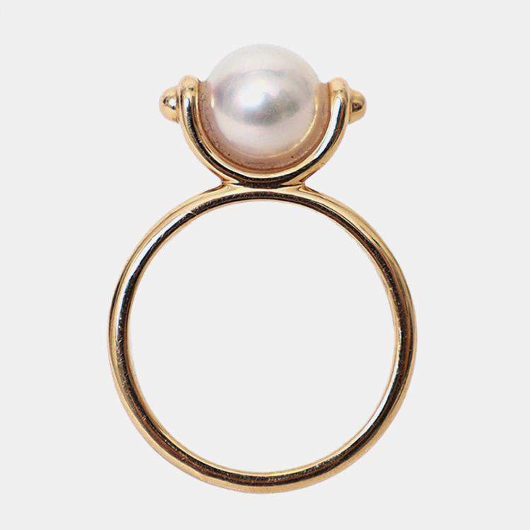 Pre Owned Hermes 18K Rose Gold Pearl Chandra Ring Small Model