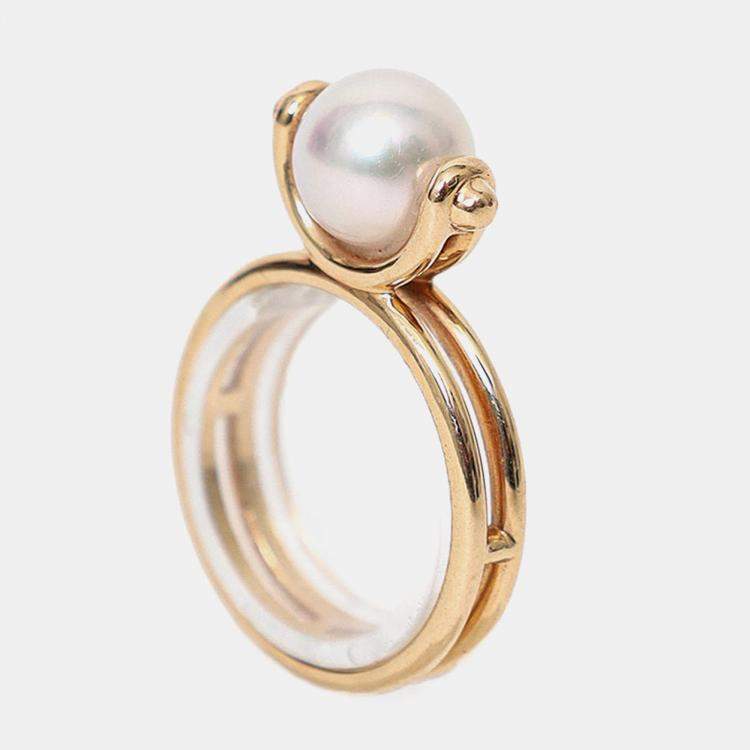 Pre Owned Hermes 18K Rose Gold Pearl Chandra Ring Small Model