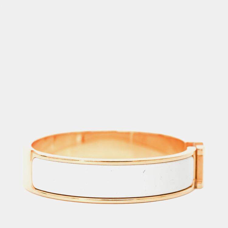 مملوكة مسبقًا Hermes Gold Tone White Ceramic Clic Clac H Thin Bracelet