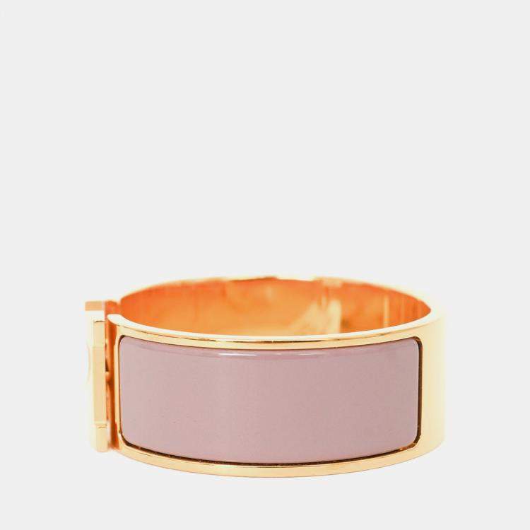 Pre Owned Hermes Gold Tone Pink Ceramic Clic Clac H GM Bracelet
