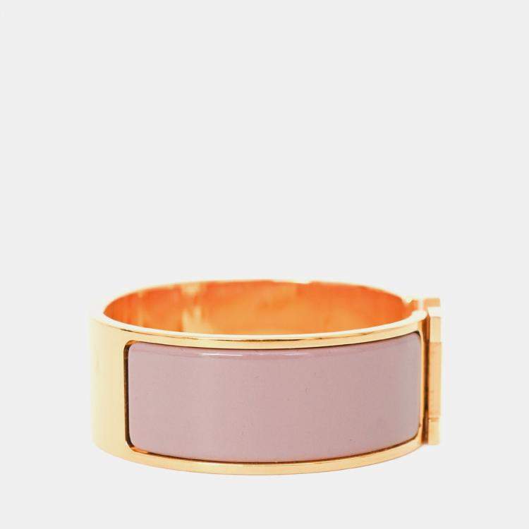 Pre Owned Hermes Gold Tone Pink Ceramic Clic Clac H GM Bracelet