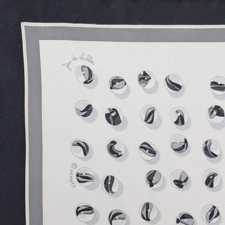 Pre Owned Hermes Petite Black, White Silk Scarf