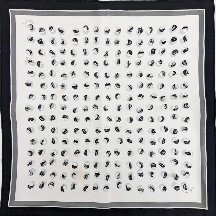 Pre Owned Hermes Petite Black, White Silk Scarf