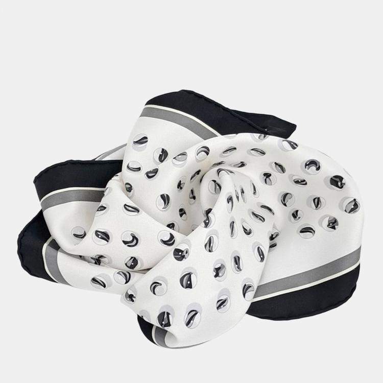 Pre Owned Hermes Petite Black, White Silk Scarf