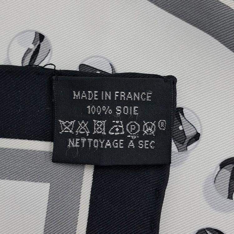 Pre Owned Hermes Petite Black, White Silk Scarf