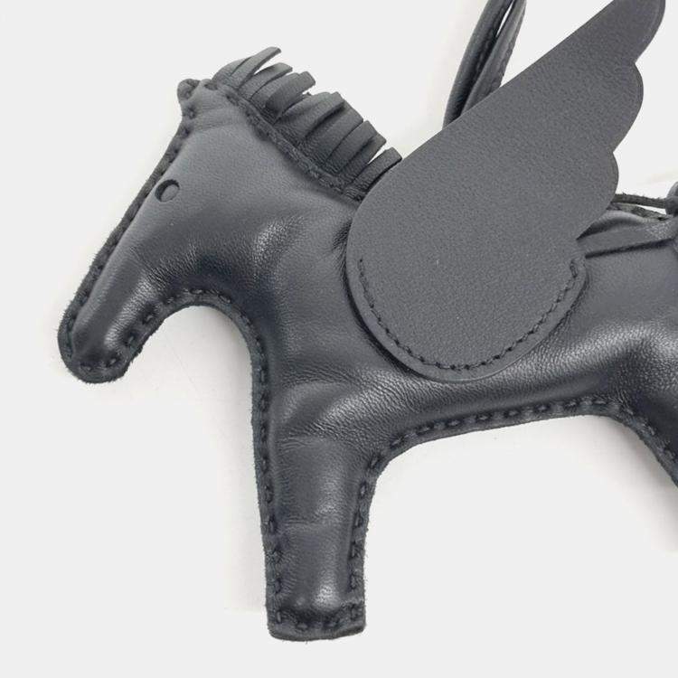 Pre Owned Hermes Pegasus Rodeo Black Leather Charm Medium (B)
