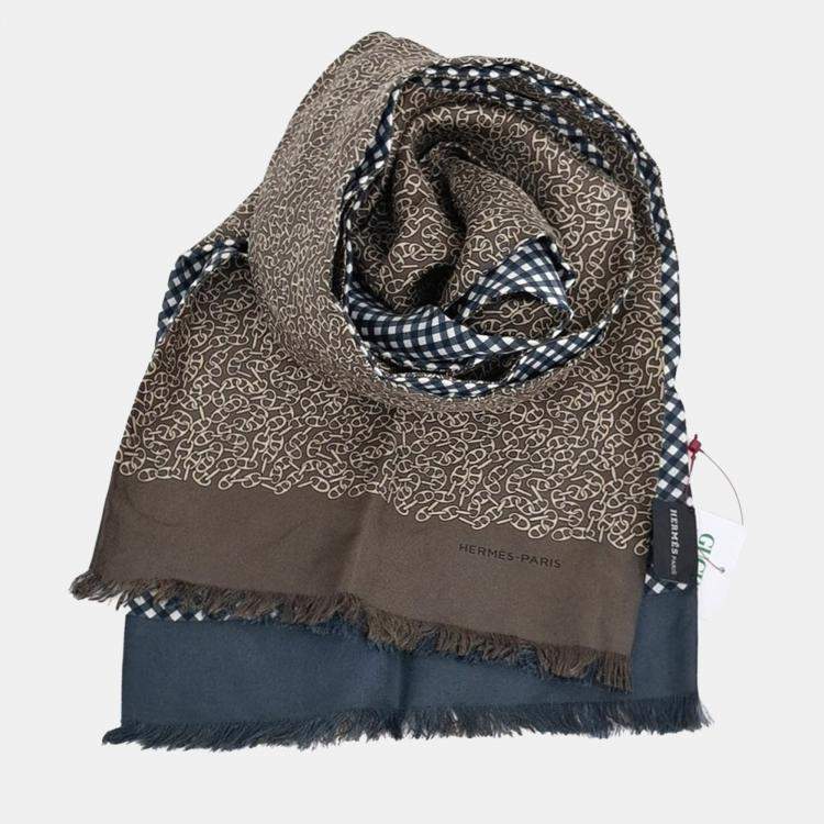 Pre Owned Hermes Brown Silk Scarf