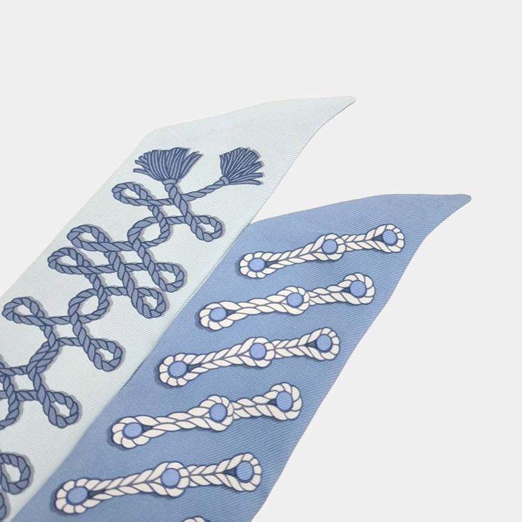 Pre Owned Hermes Twilly Blue Silk Scarf