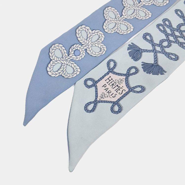 Pre Owned Hermes Twilly Blue Silk Scarf