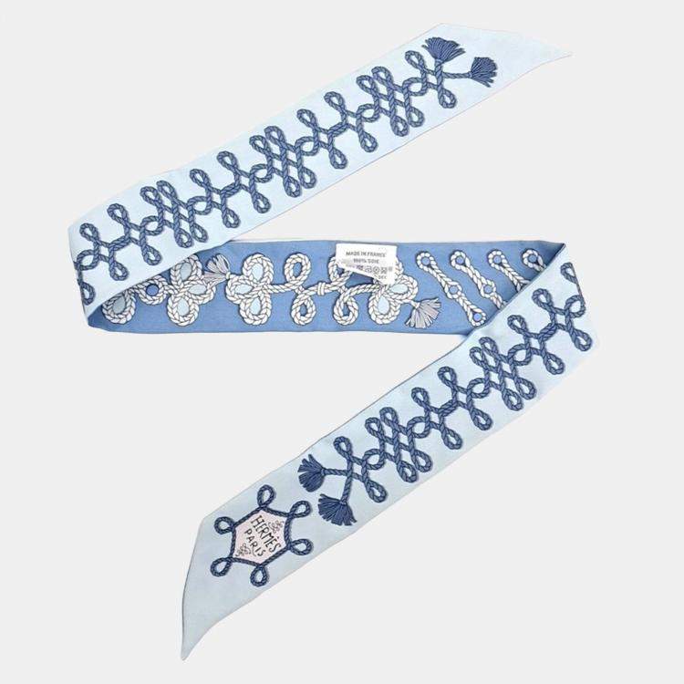 Pre Owned Hermes Twilly Blue Silk Scarf