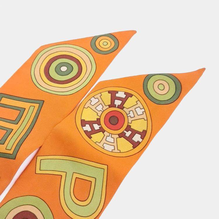 Pre Owned Hermes Twilly Orange Silk Scarf