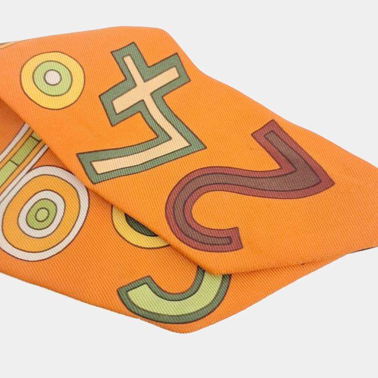Pre Owned Hermes Twilly Orange Silk Scarf