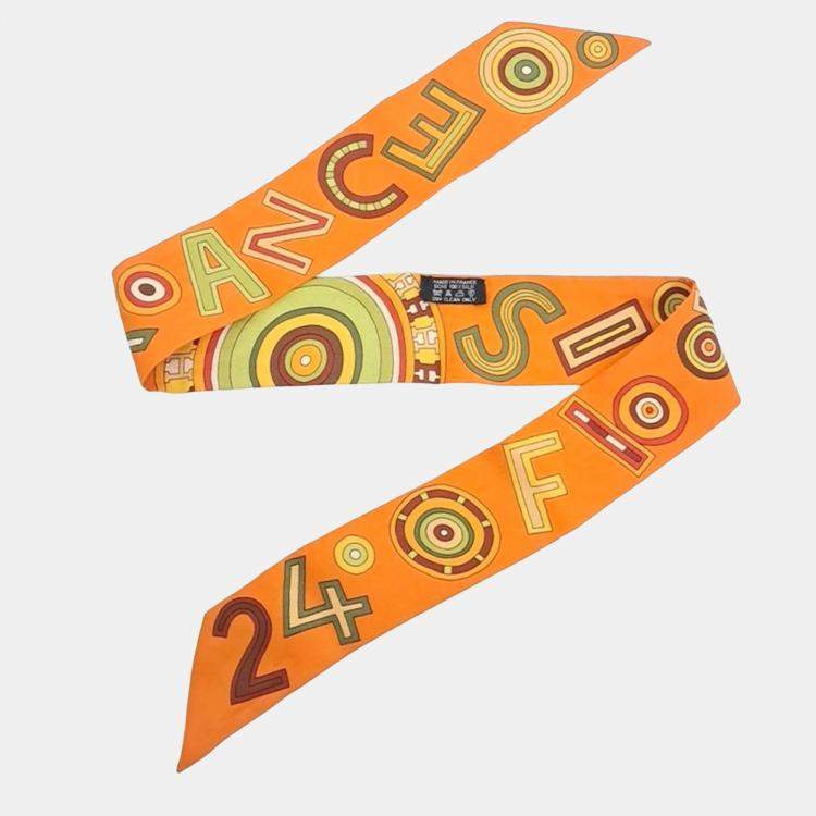 Pre Owned Hermes Twilly Orange Silk Scarf