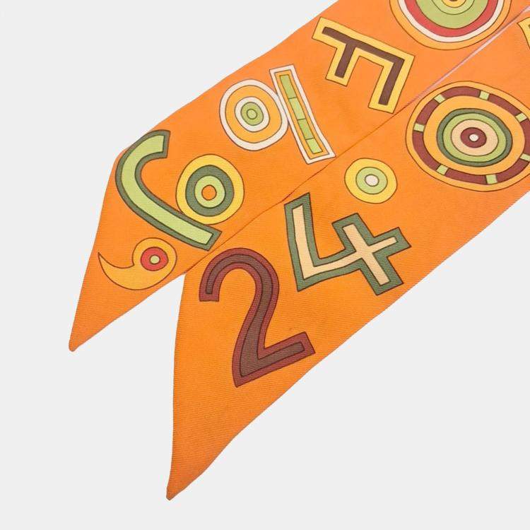 Pre Owned Hermes Twilly Orange Silk Scarf