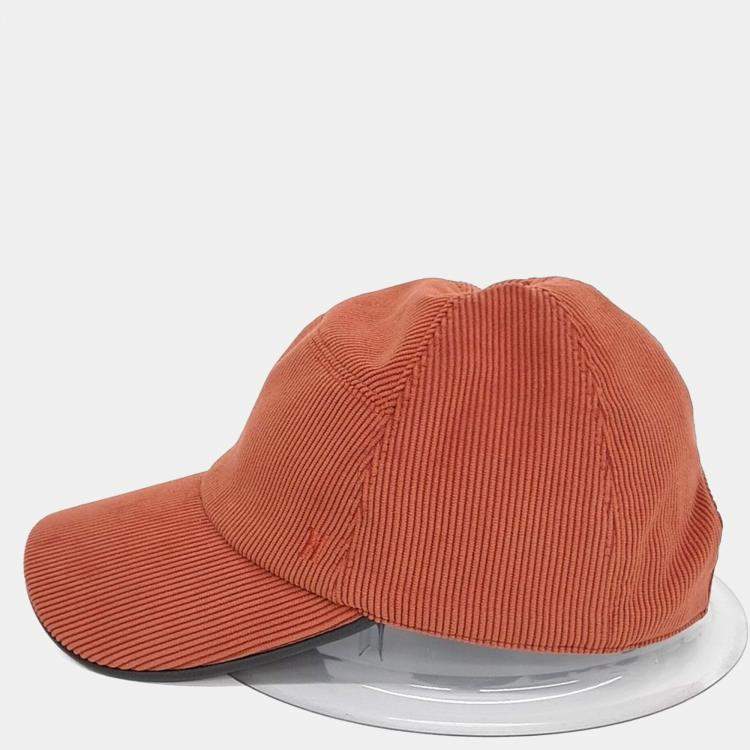 Pre Owned Hermes Orange Corduroy Cap