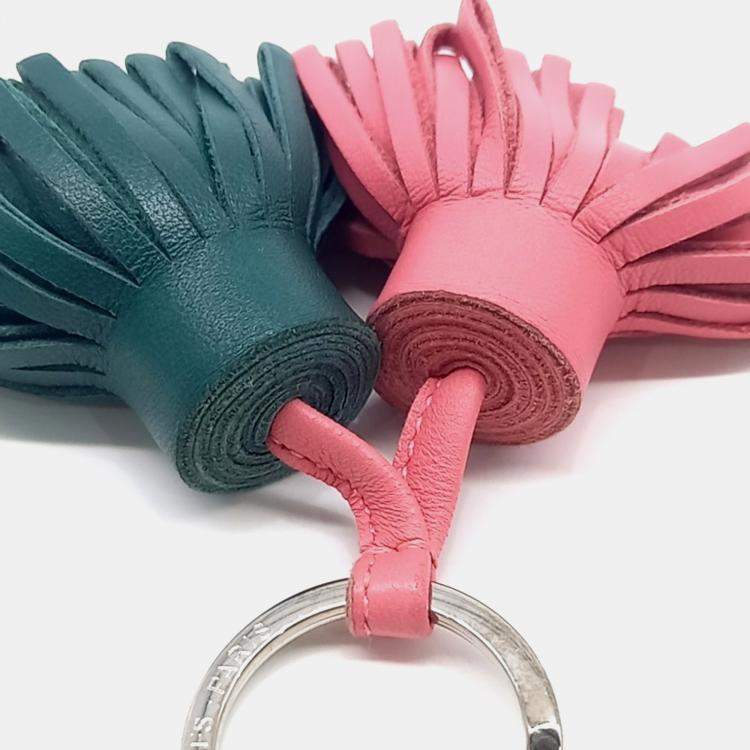 Pre Owned Hermes Green, Pink Leather Carmen Duo Tassel Keyring