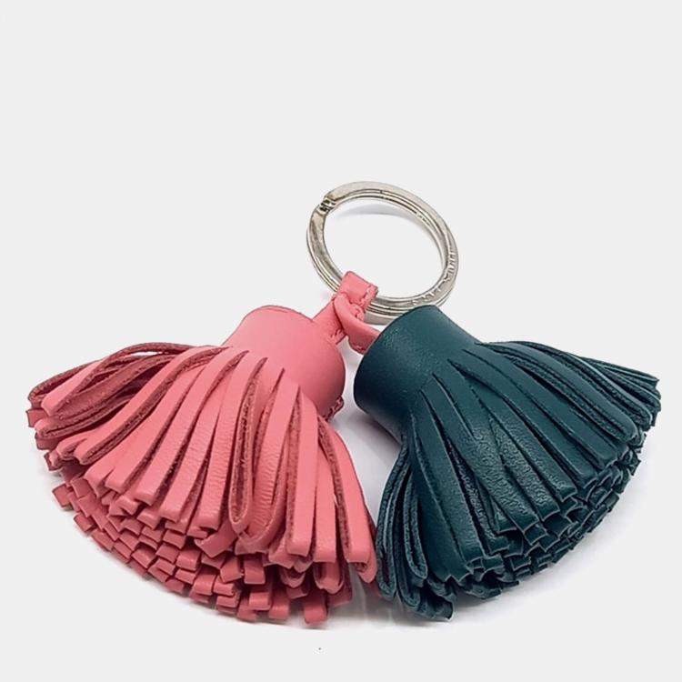 Pre Owned Hermes Green, Pink Leather Carmen Duo Tassel Keyring