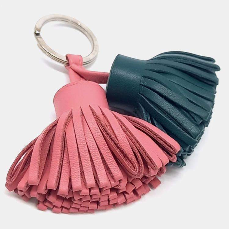 Pre Owned Hermes Green, Pink Leather Carmen Duo Tassel Keyring