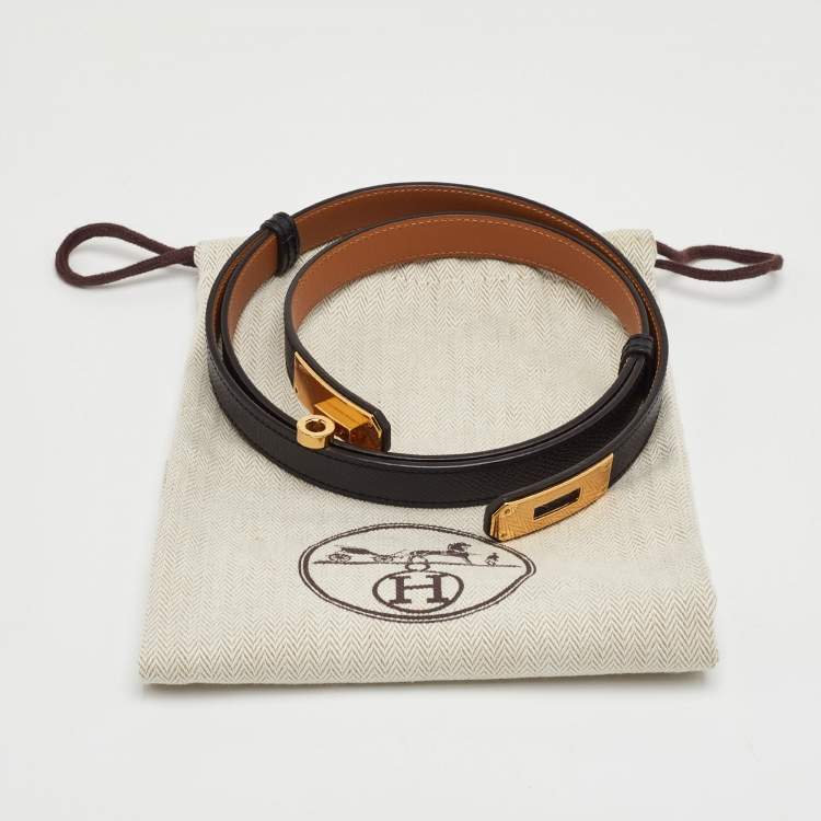 Pre Owned Hermès Kelly 18 Gold Finish Adjustable Belt Black Epsom Leather