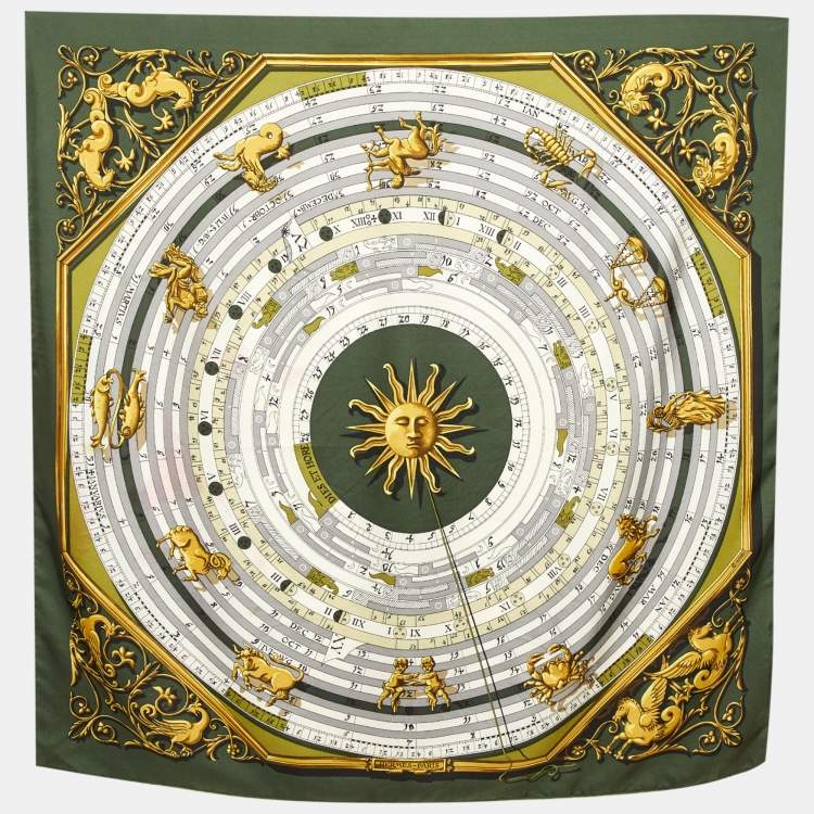 Pre Owned Hermès Green Astrologie Dies et Hore Silk Scarf