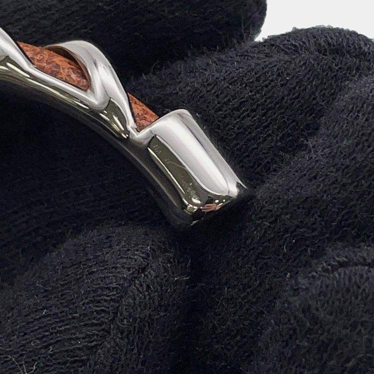 Pre Owned Hermes Torsade Open Bangle Size T4 Brown Metal Leather