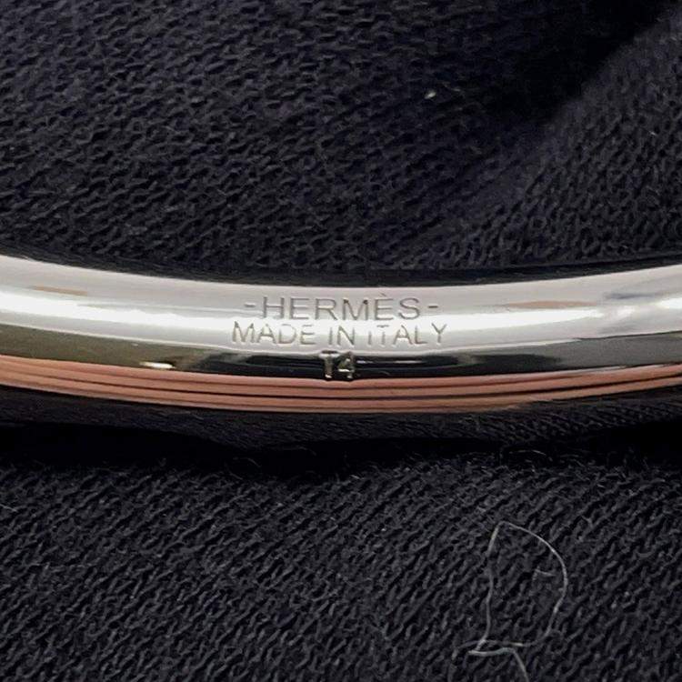 Pre Owned Hermes Torsade Open Bangle Size T4 Brown Metal Leather