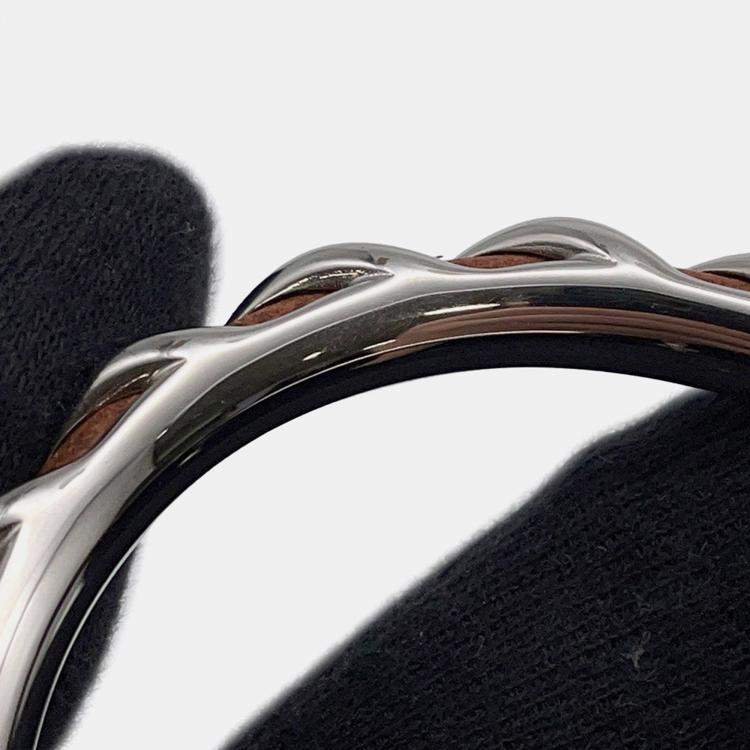 Pre Owned Hermes Torsade Open Bangle Size T4 Brown Metal Leather