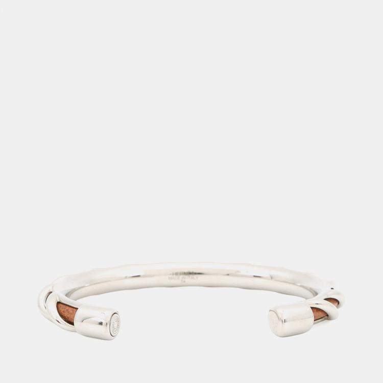 Pre Owned Hermes Torsade Open Bangle Size T4 Brown Metal Leather