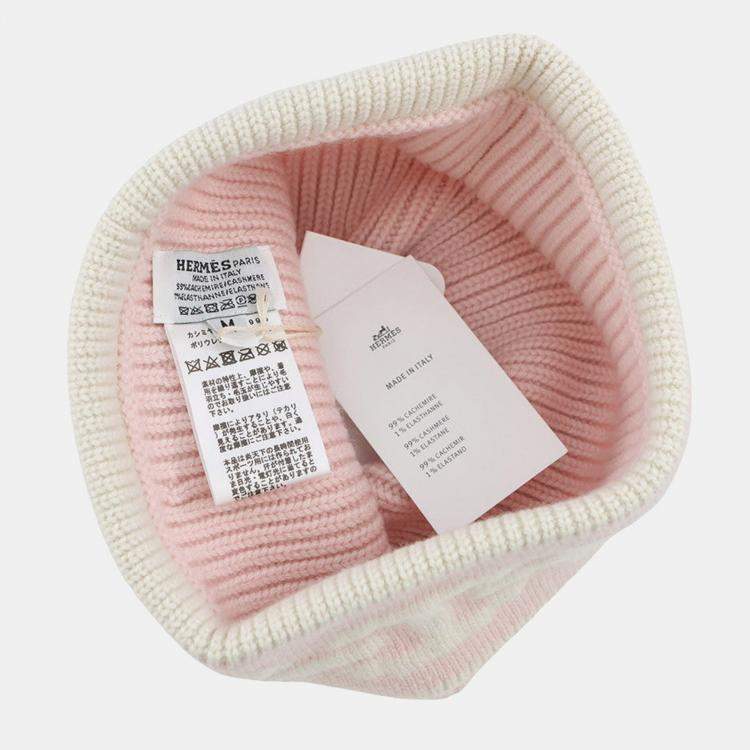 Pre Owned Hermes Knit Cap Eaven Size M Rose Poodle / Ecruh232021N Cashmere99% Polyurethane1%