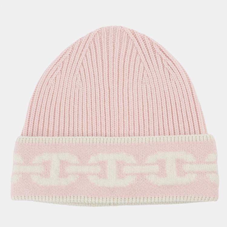 Pre Owned Hermes Knit Cap Eaven Size M Rose Poodle / Ecruh232021N Cashmere99% Polyurethane1%