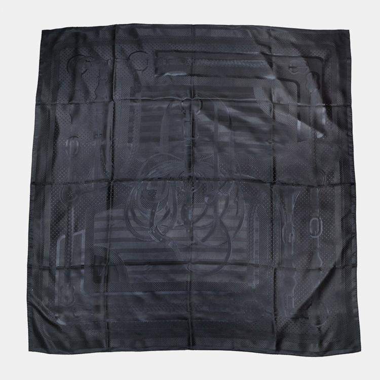 Pre Owned Hermes Giant Square Jacquard "Coaching" Size 135 Encre / Marine Silk100%