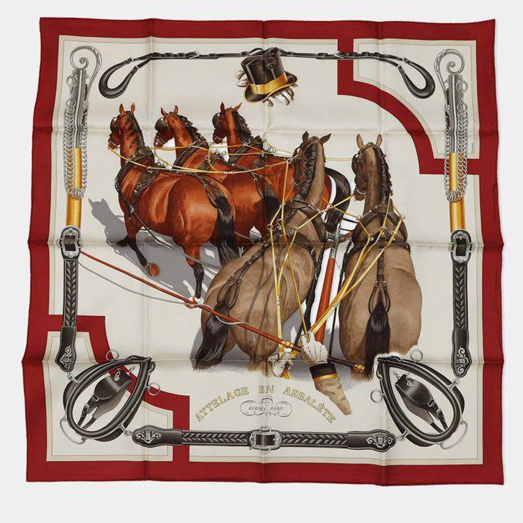 مملوكة مسبقًا Hermes Carre 90 Rcuate Connection Size 90 Rouge Cui / Greige / Halzan Silk100%