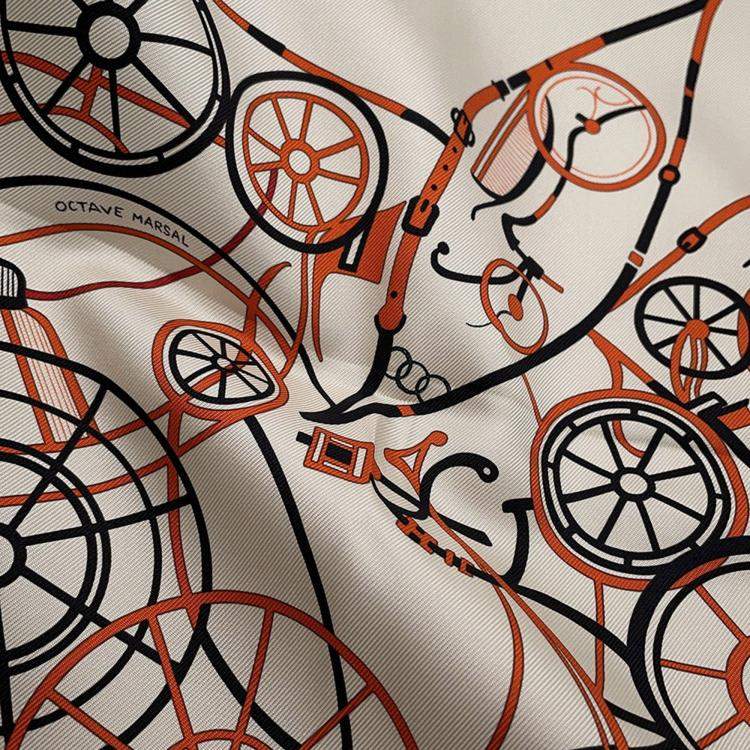 مملوكة مسبقًا Hermes Carre Complication Equestre Size 90 Claim/Orange/Black Silk100%