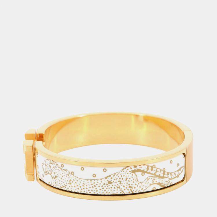 Pre Owned Hermes Clich Cheetah Size Pm Orfevre/Jaune D'Or/White Enamel Metal