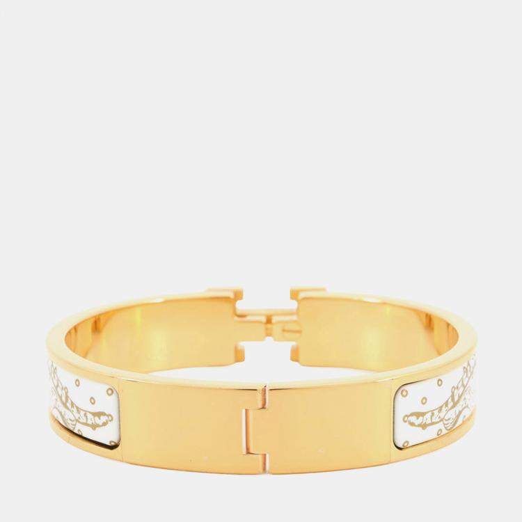 Pre Owned Hermes Clich Cheetah Size Pm Orfevre/Jaune D'Or/White Enamel Metal