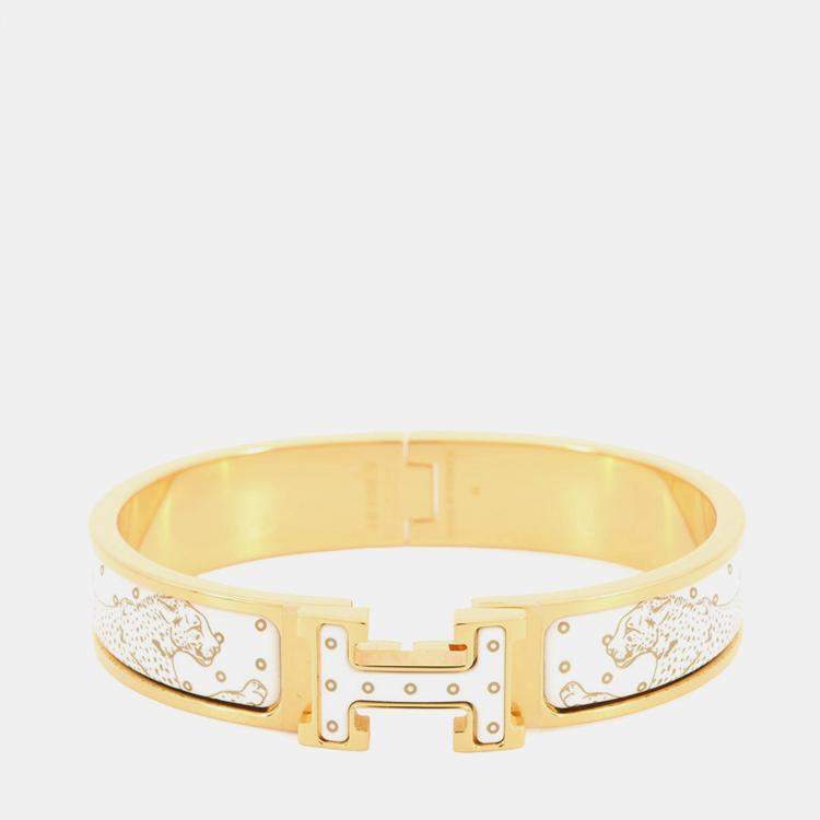 Pre Owned Hermes Clich Cheetah Size Pm Orfevre/Jaune D'Or/White Enamel Metal