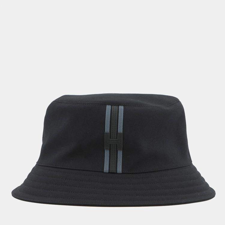 Pre Owned Hermes Hat Fred H Stripe Size 59 Black Cotton100%
