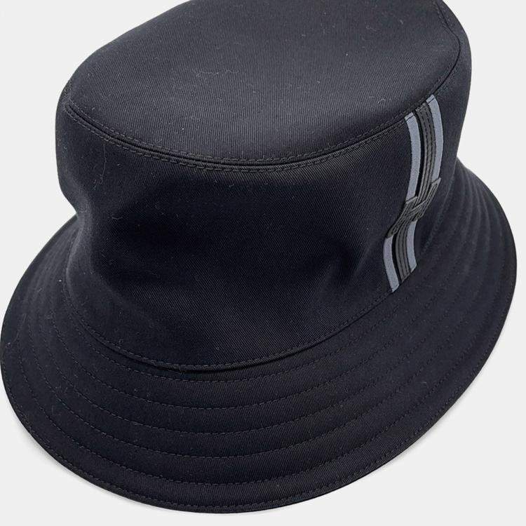 Pre Owned Hermes Hat Fred H Stripe Size 59 Black Cotton100%
