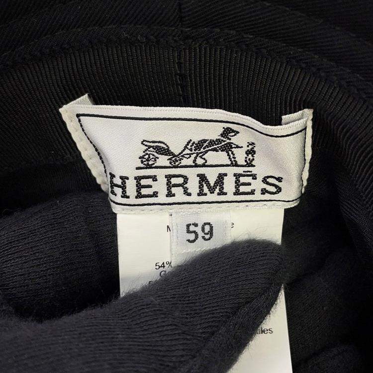 Pre Owned Hermes Hat Fred H Stripe Size 59 Black Cotton100%