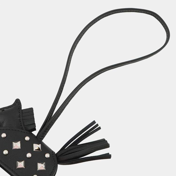 Pre Owned Hermes Rodeo Robeo Padlock Black Lambskin Studded Size Pm