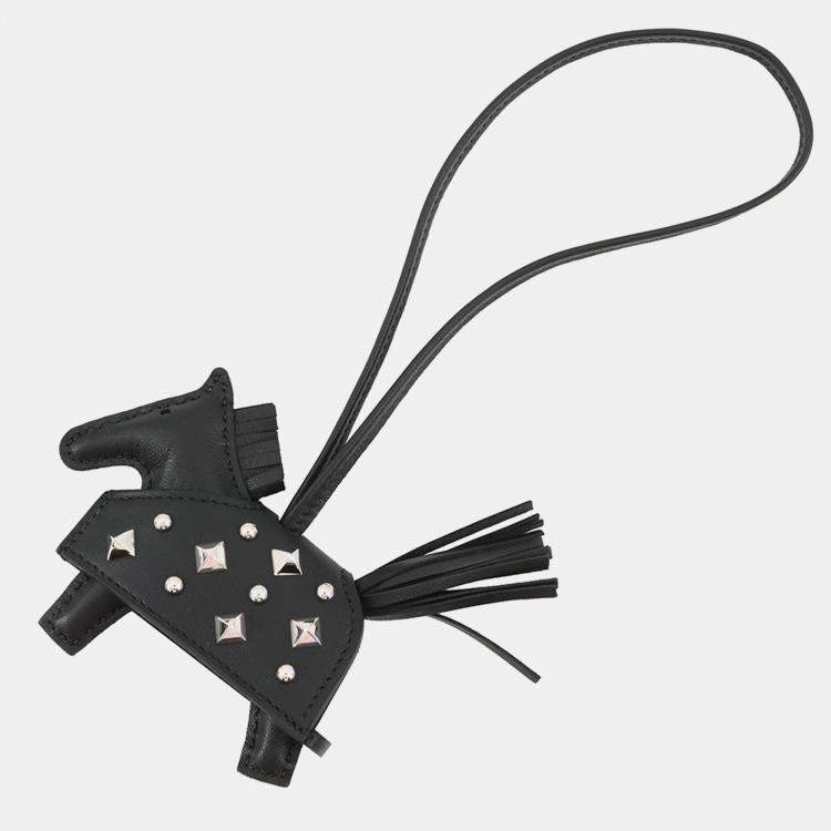 Pre Owned Hermes Rodeo Robeo Padlock Black Lambskin Studded Size Pm