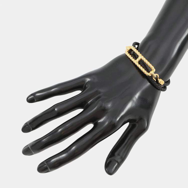مملوكة مسبقًا Hermes Luli Godronne Double Tour Bracelet Black Swift Leather